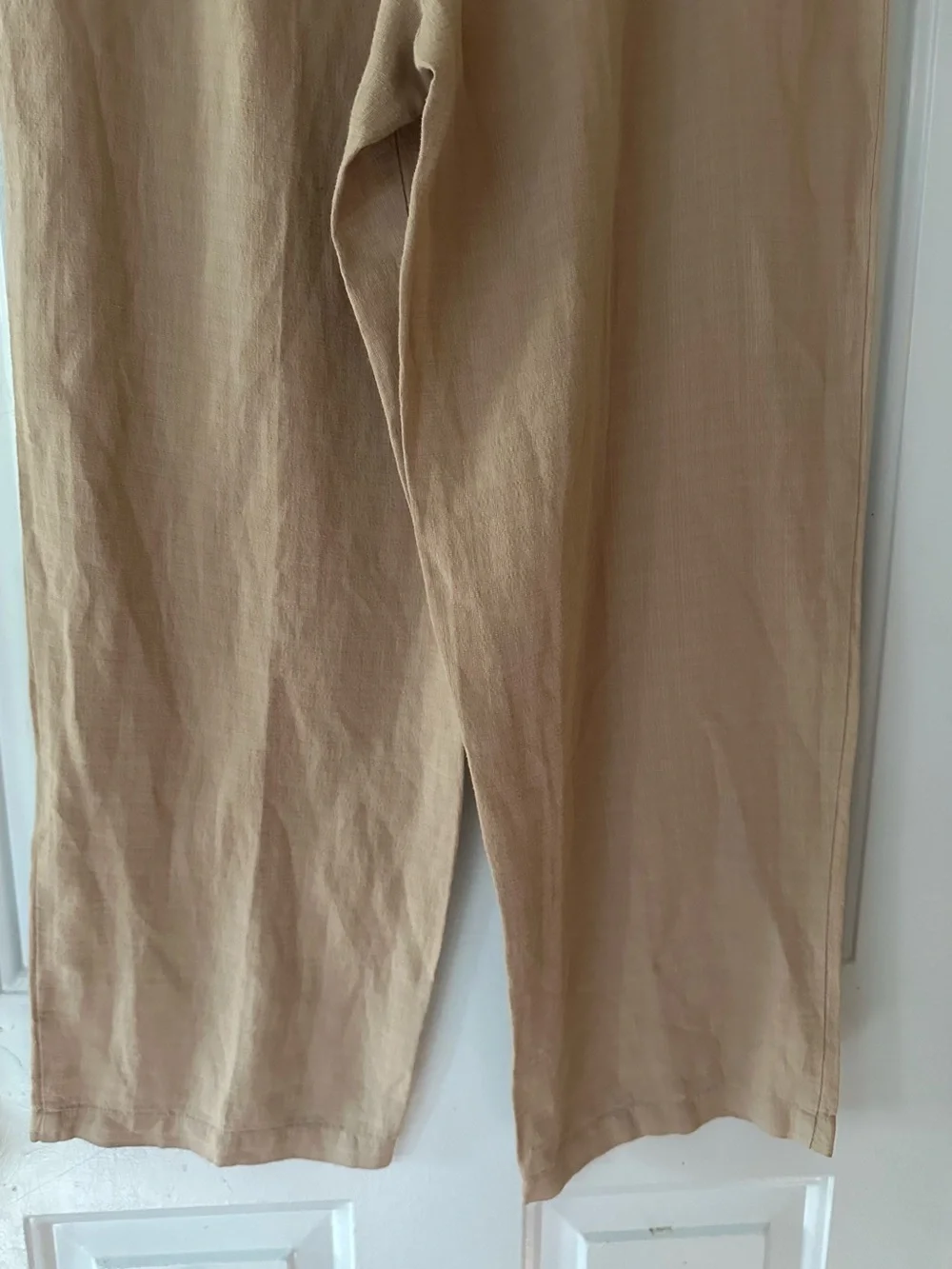 Eileen Fisher Tan Linen Blend Italian Fabric Wide Leg Slouchy Pants Size Large. - Picture 10 of 14